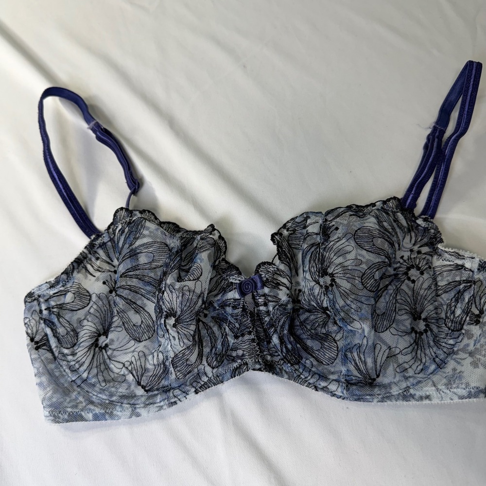 Paramour‎ Floral Lace Unlined Underwire Bra Blue White 32D